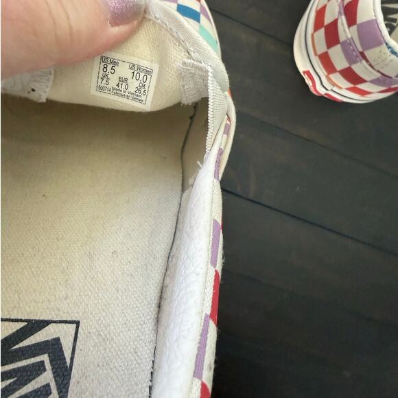 Vans Rainbow Checkered Slip Ons Women Size 10 Men 8.5 EUC - Picture 7 of 7